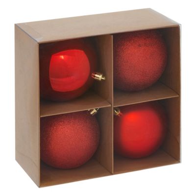 Assortiment boules de noël rouge lisse et paillétées ∅100mm Feeric Light & Christmas - 4 pièces