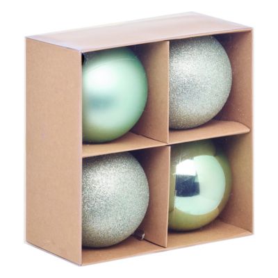 Assortiment boules de noël vert clair lisse et paillétées ∅100mm Feeric Light & Christmas - 4 pièces