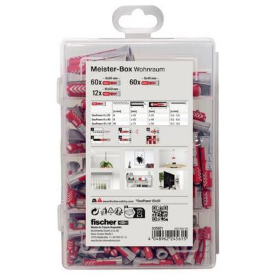 Assortiment de chevilles DUOPOWER 132 pièces - boîte plastique robuste, couvercle transparent