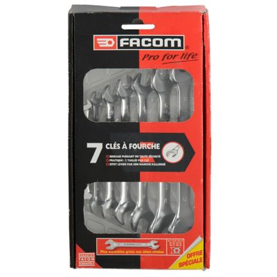 Assortiment de clés plates Facom 44.J7PB 7 pièces double extrémité métrique en acier