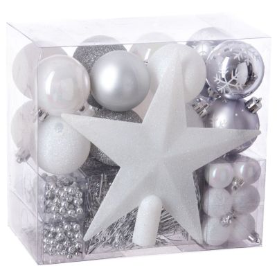 Assortiment de décorations pour sapin de Noël 44 pièces Gris, L. 24 x l. 12.5 x H. 22 cm