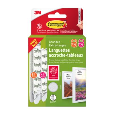 Assortiment de languettes adhésives accroche tableau 3M Command blanc L - XL