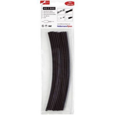 Assortiment gaines thermorétractables 3:1 HellermannTyton 10 x 200 mm noir 3 mm avant / 1 mm après