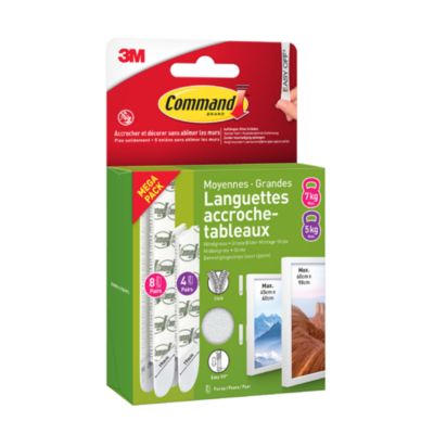 Assortiment languette adhésive accroche-tableaux moyennes/grandes 3M Command max 5/7kg