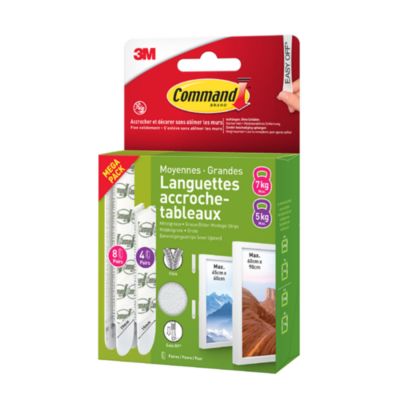 Assortiment languette adhésive accroche-tableaux moyennes/grandes 3M Command max 5/7kg