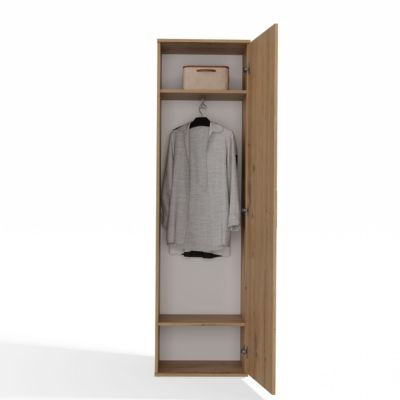 ATARA - Armoire d'entrée avec grand miroir - 2 étagères + porte-cintres - 180x50x35 cm - CHÊNE ARTISAN