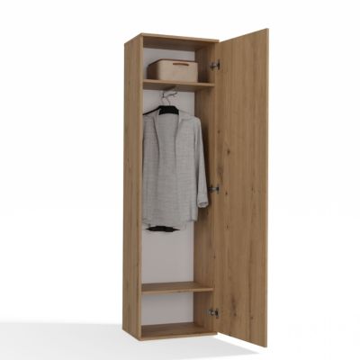 ATARA - Armoire d'entrée avec grand miroir - 2 étagères + porte-cintres - 180x50x35 cm - CHÊNE ARTISAN