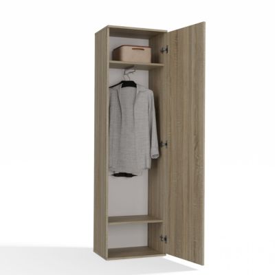ATARA - Armoire d'entrée avec grand miroir - 2 étagères + porte-cintres - 180x50x35 cm - CHÊNE SONOMA