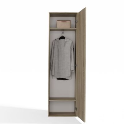ATARA - Armoire d'entrée avec grand miroir - 2 étagères + porte-cintres - 180x50x35 cm - CHÊNE SONOMA
