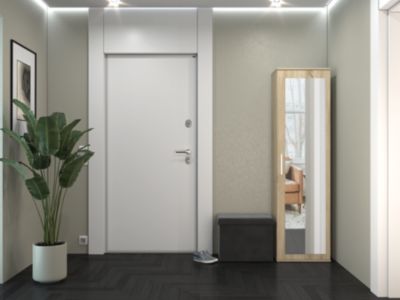 ATARA - Armoire d'entrée avec grand miroir - 2 étagères + porte-cintres - 180x50x35 cm - CHÊNE SONOMA