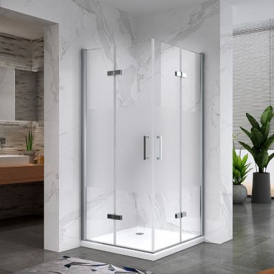 ATEA Porte de douche d'angle H.180 cm pliante et pivotante en verre semi-opaque 100 x 70 cm - Saniverre