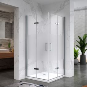 ATEA Porte de douche d'angle H.180 cm pliante et pivotante en verre semi-opaque 75 x 90 cm + receveur - Saniverre