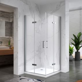 ATEA Porte de douche d'angle H.180 cm pliante et pivotante - verre transparent 100 x 100 cm + receveur - Saniverre