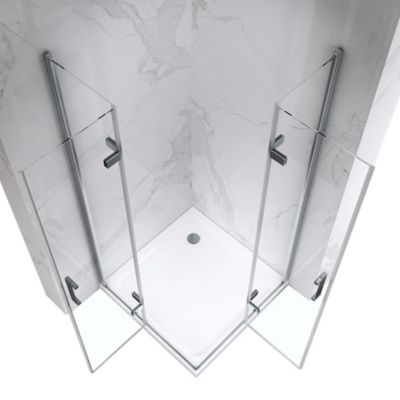 ATEA Porte de douche d'angle H.190 cm pliante et pivotante - verre transparent 80 x 90 cm + receveur - Saniverre