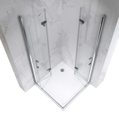 ATEA Porte de douche d'angle H.190 cm pliante et pivotante - verre transparent 80 x 90 cm + receveur - Saniverre