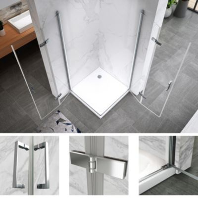 ATEA Porte de douche d'angle H.190 cm pliante et pivotante - verre transparent 80 x 90 cm + receveur - Saniverre