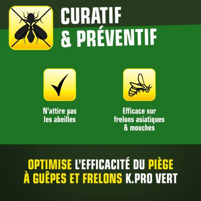 Piège à Frelon Asiatique K.pro Vert 375g Attractif Piège à Guêpes K.pro Vert - 375g - Efficace Guêpes /Frelons/Mouches - N'Attire Pas Abeilles Attractif Guêpes Frelons Combinaison Frelon Asiatique