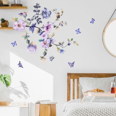 Autocollants muraux amovibles en forme de fleur fraîche - Pour décoration d'intérieur - Violet