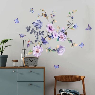 Autocollants muraux amovibles en forme de fleur fraîche - Pour décoration d'intérieur - Violet