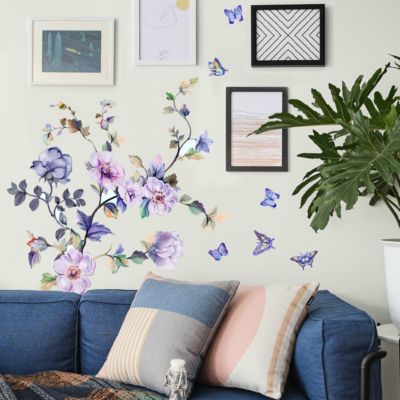 Autocollants muraux amovibles en forme de fleur fraîche - Pour décoration d'intérieur - Violet