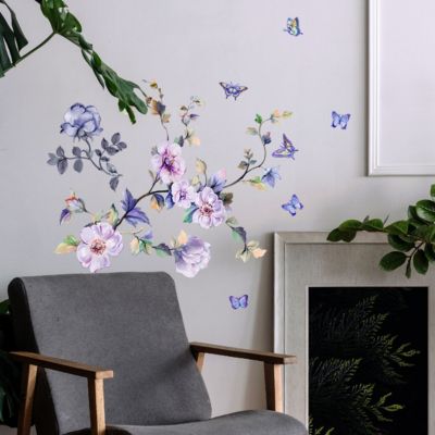 Autocollants muraux amovibles en forme de fleur fraîche - Pour décoration d'intérieur - Violet