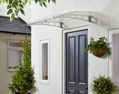 Auvent aluminium et polycarbonate Lt line blanc 140 x 90 cm