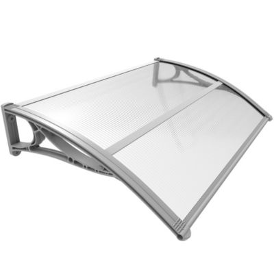 Auvent De Porte Et Fenêtres Incurvé 80x120cm Polycarbonate Transparent - Support Blanc Alliage Aluminium