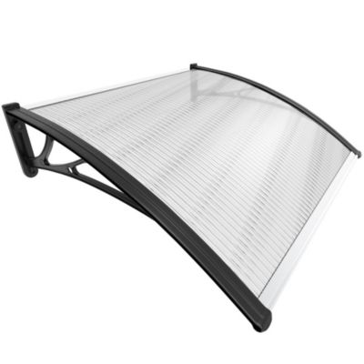 Auvent de porte marquise 100x80 cm transparent en Polycarbonate anti UV Noir VOUNOT