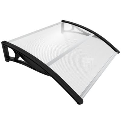 Auvent de porte marquise 100x80 cm transparent en Polycarbonate anti UV Noir VOUNOT