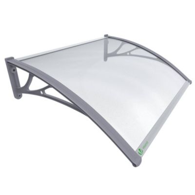 Auvent de porte marquise 120x80 cm transparent en Polycarbonate anti UV Gris VOUNOT