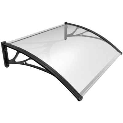 Auvent de porte marquise 120x80 cm transparent en Polycarbonate anti UV Noir VOUNOT