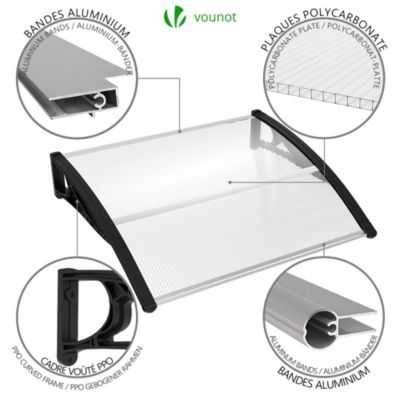 Abri Porte Jardin Auvent Porte Entrée Polycarbonate - Marquise Transparente 90x180cm - Protection UV Et Intempéries - Support Aluminium Robuste Auvent Terrasse Jardin