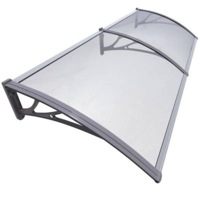 Auvent de porte marquise 200x80 cm transparent en Polycarbonate anti UV Gris VOUNOT