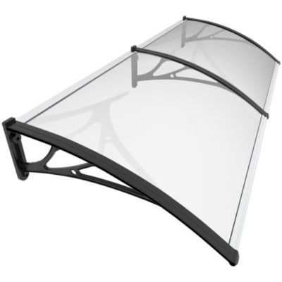 Auvent de porte marquise 200x80 cm transparent en Polycarbonate anti UV Noir VOUNOT