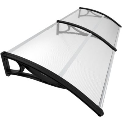 Auvent de porte marquise 200x80 cm transparent en Polycarbonate anti UV Noir VOUNOT