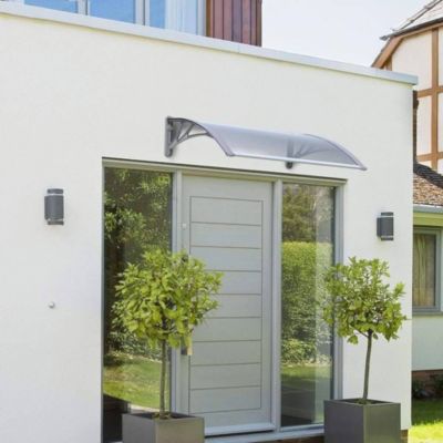 Auvent De Porte Hebitod 100x300 Cm - Polycarbonate Transparent, Cadre Aluminium, Résistant Aux Intempéries