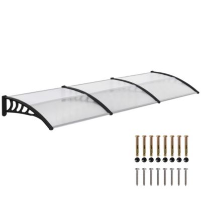 Auvent marquise de porte design voûté arrondi dim. 303L x 96l x 27H cm alu polycarbonate plastique transparent noir