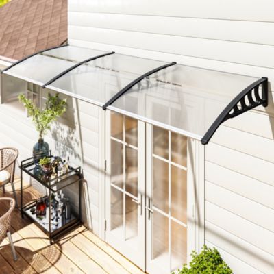 Auvent marquise de porte design voûté arrondi dim. 303L x 96l x 27H cm alu polycarbonate plastique transparent noir