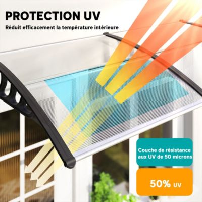 Auvent marquise de porte design voûté arrondi dim. 303L x 96l x 27H cm alu polycarbonate plastique transparent noir