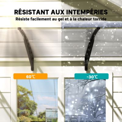 Auvent marquise de porte design voûté arrondi dim. 303L x 96l x 27H cm alu polycarbonate plastique transparent noir