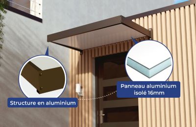 Auvent pour porte d'entrée aluminium gris anthracite Alumin'home Columbia 1,40 X 0.90 m