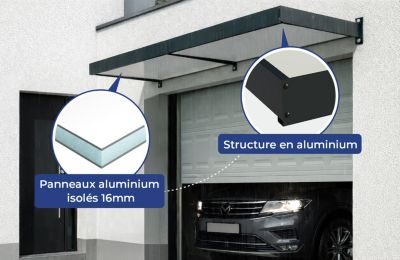 Auvent pour porte d'entrée aluminium gris anthracite Alumin'home Columbia 2,82 X 0.90 m