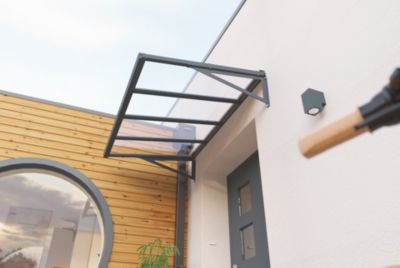 Auvent pour porte d'entrée aluminium gris anthracite Alumin'home Dakota 1,40 X 0.90 m