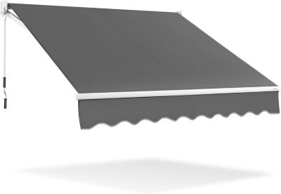 Auvent Retractable avec Manivelle Auvent Manuel avec Revetement PA et Cadre en Aluminium pour Pare-Soleil (295X250CM, Gris)