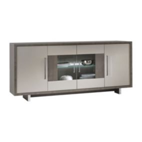 AUXANE - Buffet 4 Portes Gris Acier Metallisé et Gris Mat avec Leds