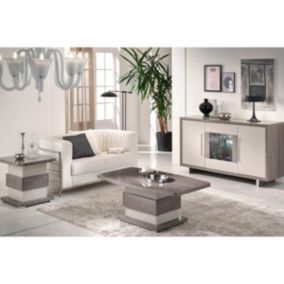 AUXANE - Ensemble Table Basse + Table d'Appoint + Buffet 3P Led Gris Metallisé et Mat