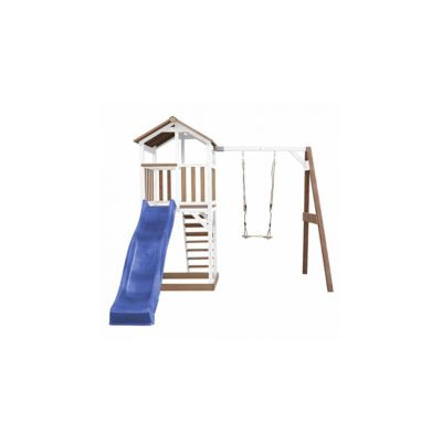 AXI Beach Tower avec Balancoire Simple Marron Blanc Bleu Toboggan