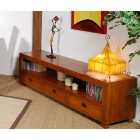 AYAN - Meuble TV marron 3 tiroirs bois Teck