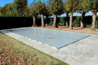 Bâche d'Hivernage Gris Clair 6,60 x 3,60 m pour Piscine Maximum 6 x 3 m avec Grille Centrale d'Evacuation - Fabrication Française