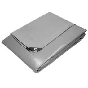 Bâche de couverture étanche protection en PE avec oeillets 8x10 m 180 g/m² gris